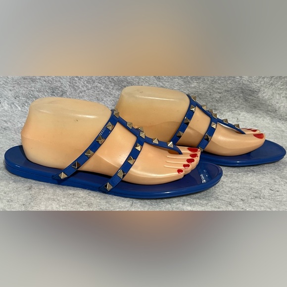 Valentino Garavani Rockstud-Cage Tong Flat Jelly Sandals~Size:10.5US/41EU~blue - Picture 2 of 10